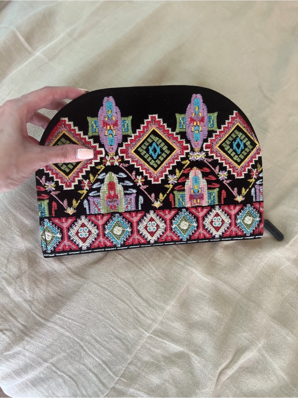 NWT Johnny Was Black Embroidered Clutch Wallet with Pink, Teal & Yellow Accents - Picture 2 of 11